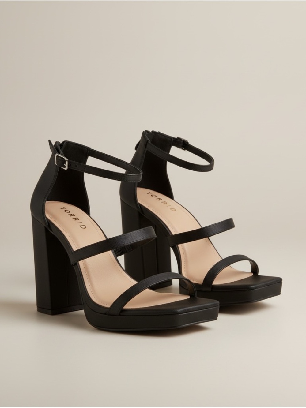 Torrid Black Triple-Strap Platform Block Heel Sandals